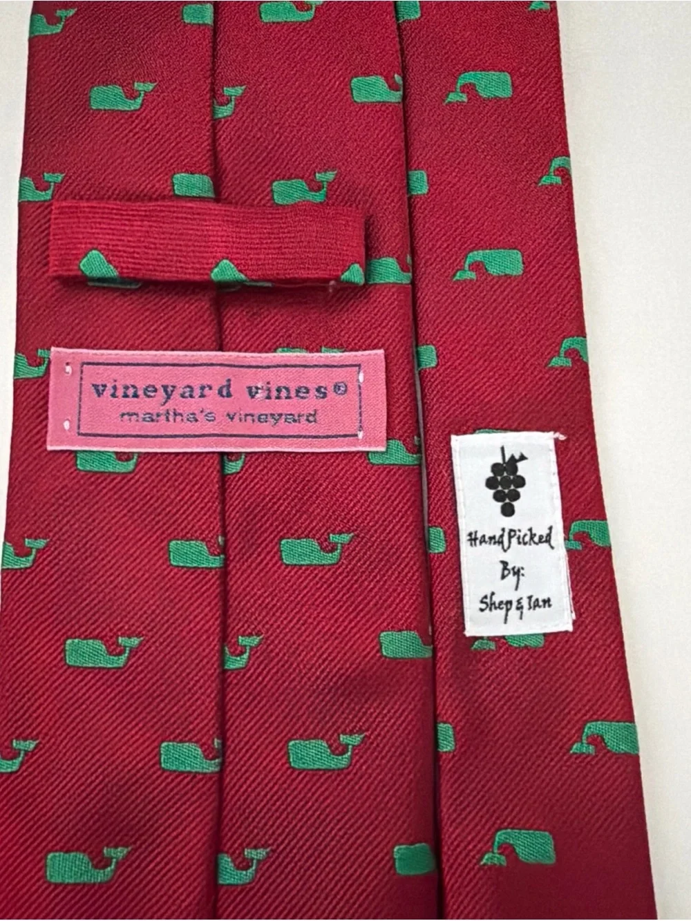 Vineyard Vines Red Silk Tie With Green Whales- NWT